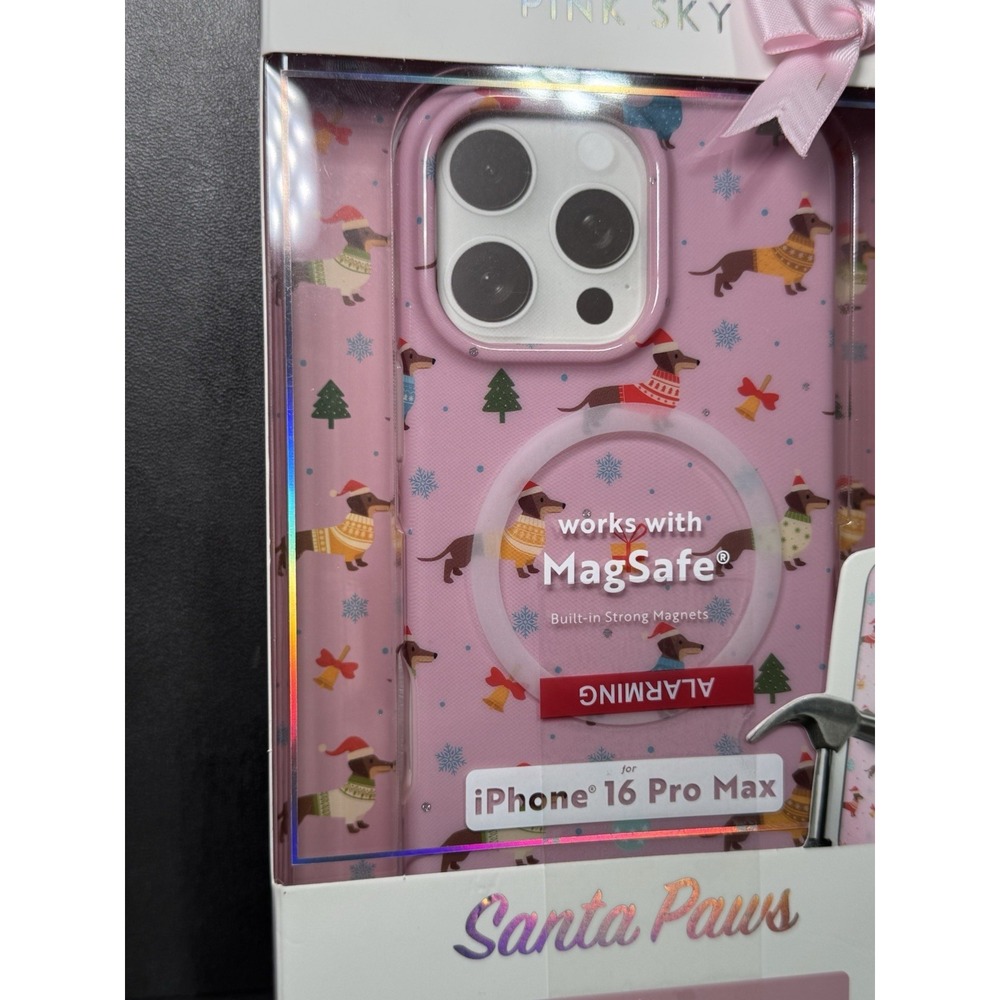 Pink Sky Santa Paws iPhone 16 Pro Max MagSafe Case Dachshund Holiday Dog - Picture 2 of 4